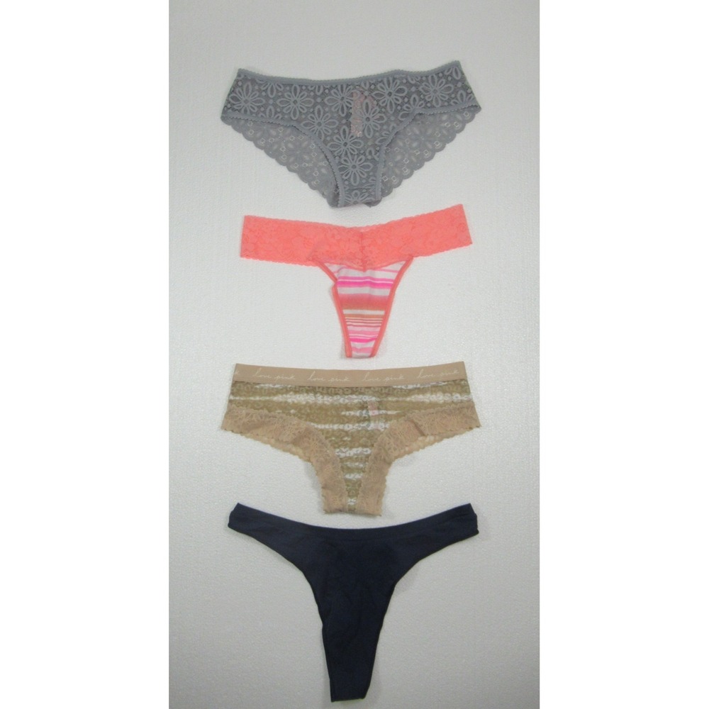 4 Victoria's Secret Panties Lot Bundle Medium Cheeky Thong Lace Animal Print